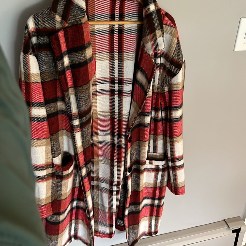 Prettygarden Red Plaid Longline Shacket Jacket Coat in size medium - Picture 3 of 4